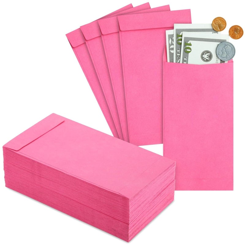 Paper Junkie Pink Envelopes - Pack of 100, 6.5 x 3.5 in, 100gsm - Money Envelopes for Cash & Money Saving Challenge - Secure Seal Flap - Coin & Budget Storage - Image 1